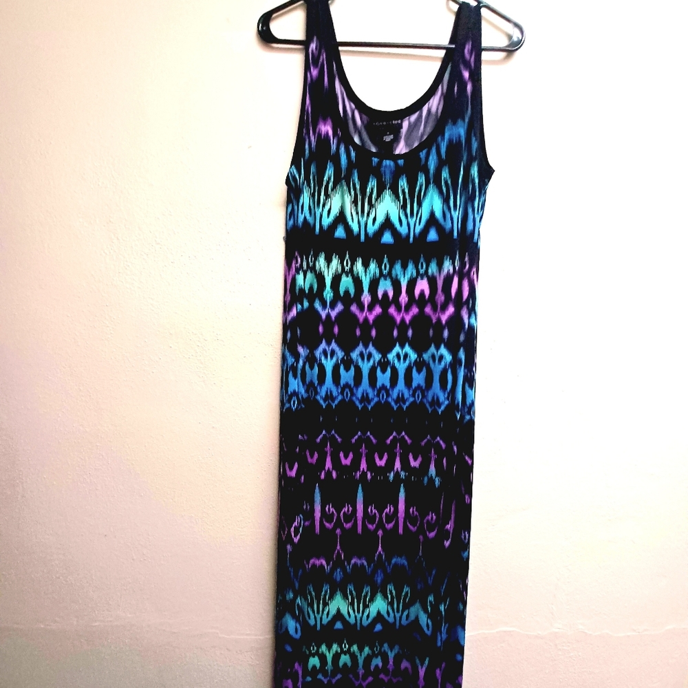 Long tank dress, size 8/Medium, blue, green purple, black - Picture 2 of 5